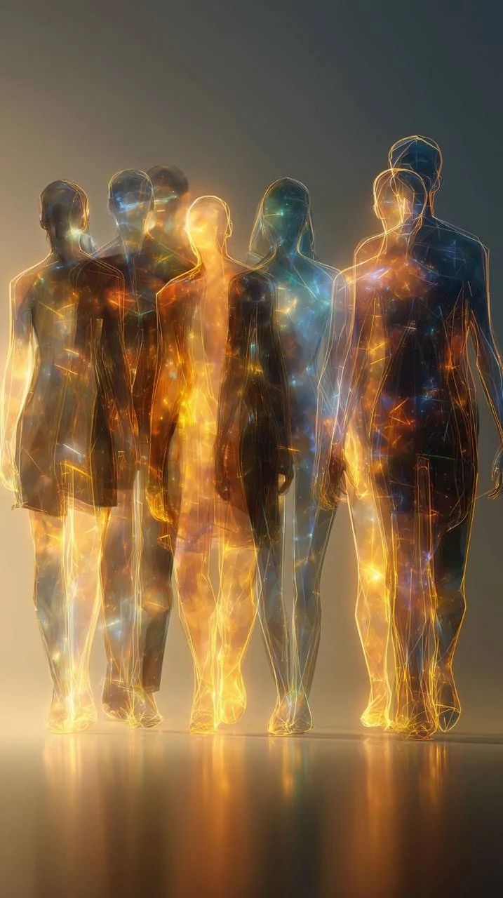 Енергетичні постаті людей, що роздвоюються та входять одна в одну - символ заздрості, порівняння та втрати власної енергії