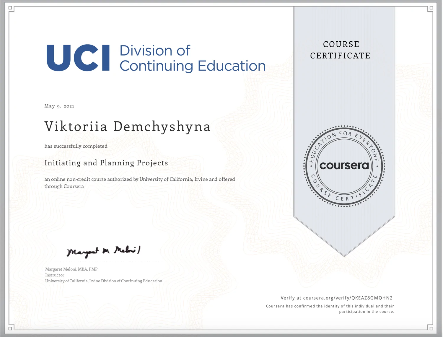 University of California, Irvine and offered through Coursera